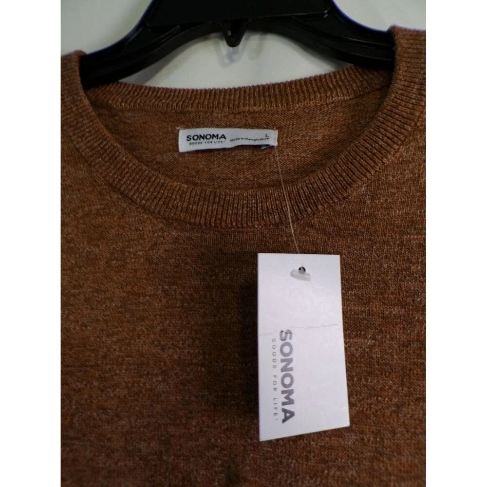 SONOMA Men's L Brown White Striped Crew Neck Pullover Sweater RN73277